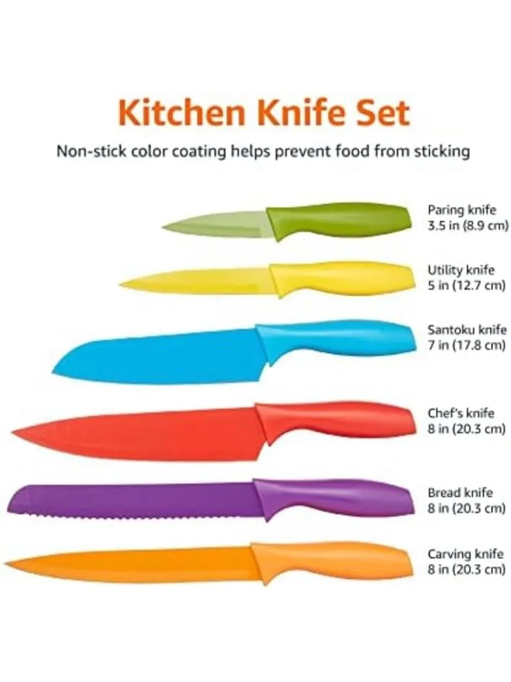 Color-Coded Kitchen Knife Set, 12-Piece, Dishwasher Safe, Ergonomic Handles